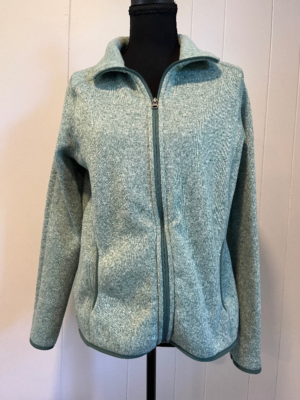 Eddie Bauer Heather Green Full Zip Fleece Sweater Jacket sz M Fall Hike Gorpcore